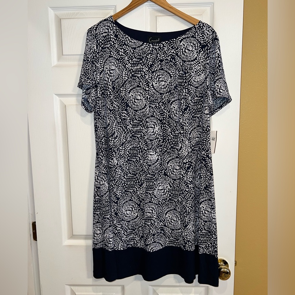 Connected Apparel Navy and White Patterned Midi Dress. Size 18W. NWT